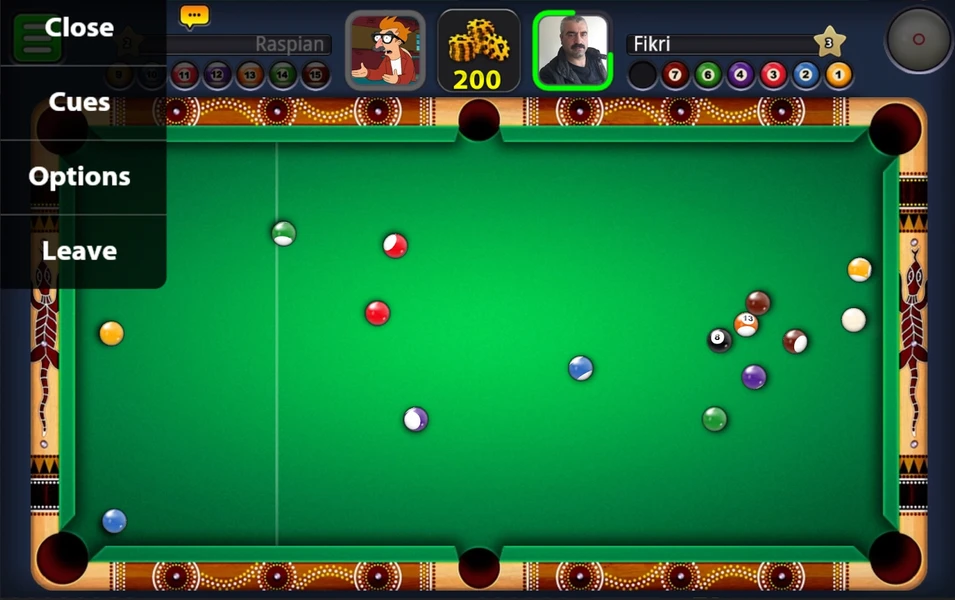 8 Ball Pool table view with aiming guideline and cue setup