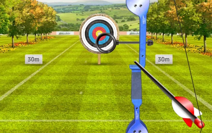 Archery World Tour challenge mode shot with wind compensation