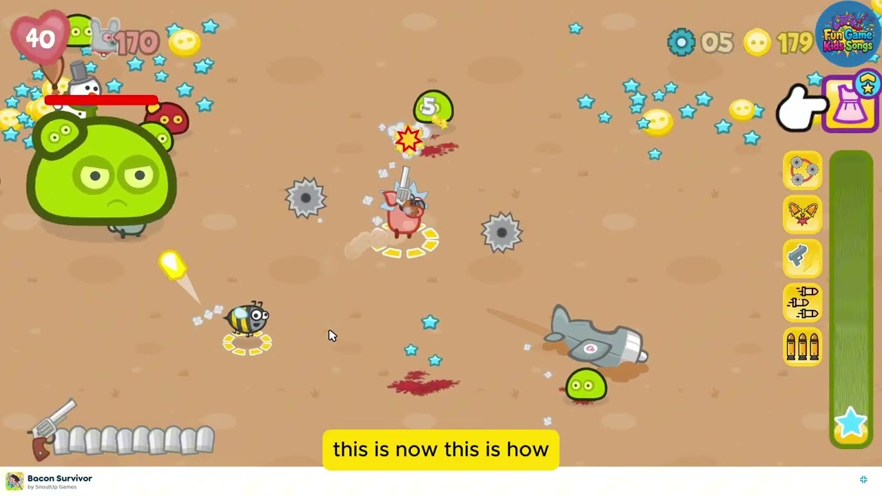 Pig hero shooting at waves of monsters in Bacon Survivor