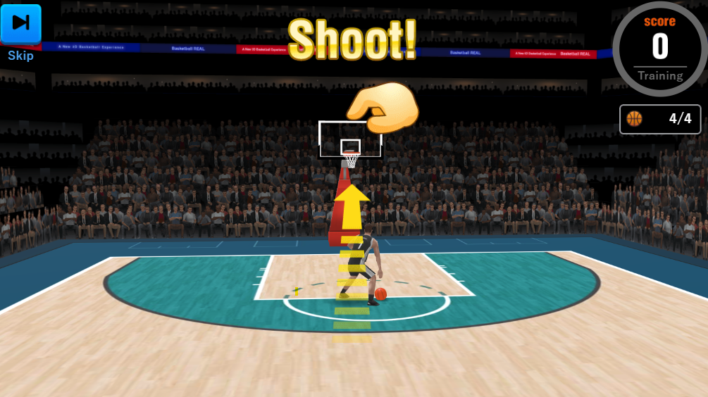 Basketball REAL court during a fast break with teammates spread out