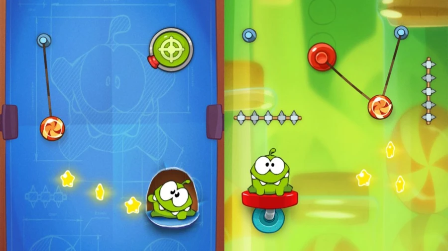 Cut the Rope level with ropes bubbles and stars