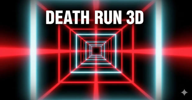 Flying through the neon tunnel of Death Run 3D between moving blocks