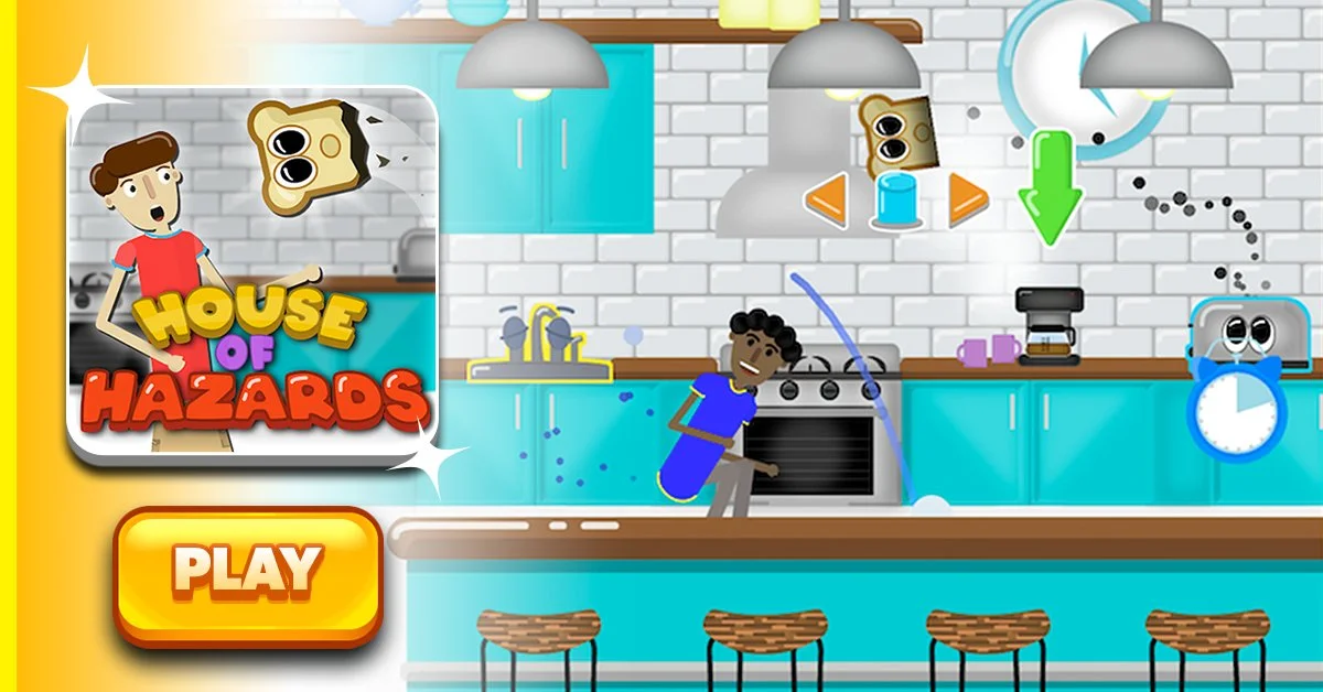 House of Hazards match with players dodging household traps