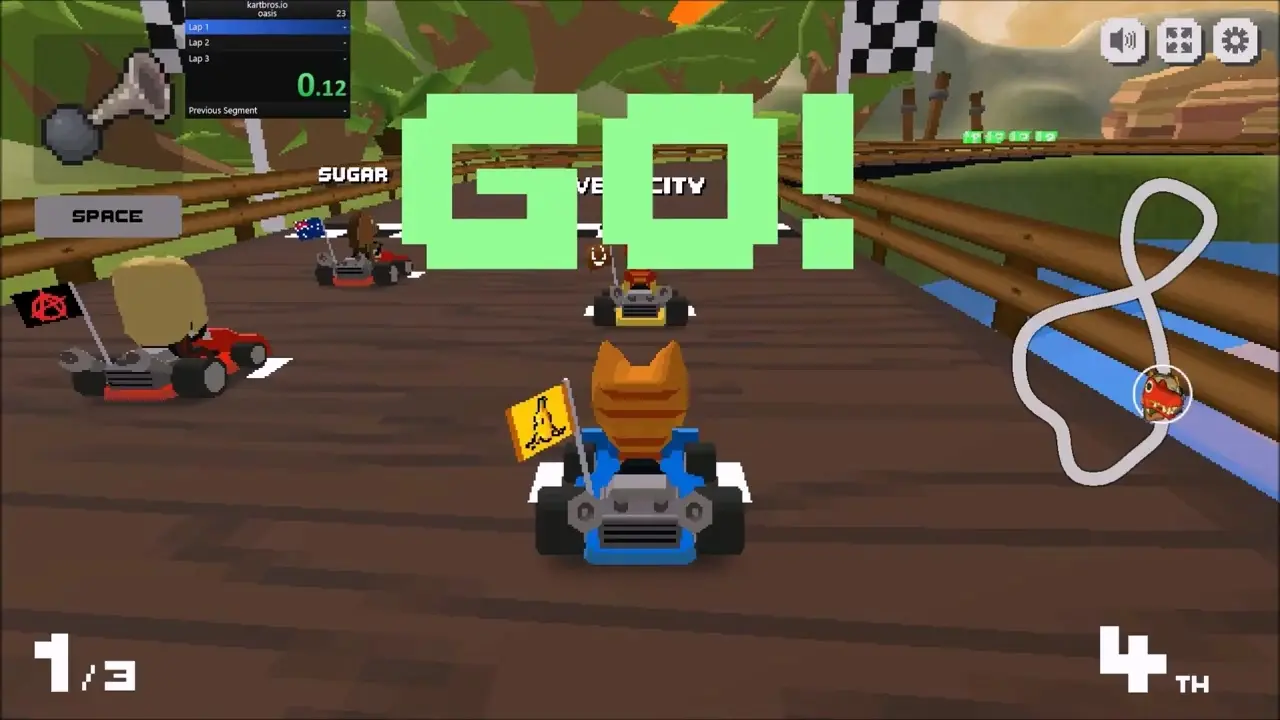 Kart Bros multiplayer race with power-ups in action
