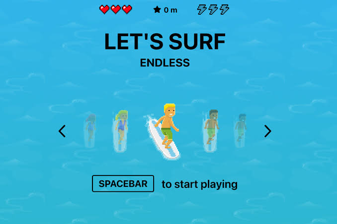 Let's Surf surfer riding waves and dodging rocks