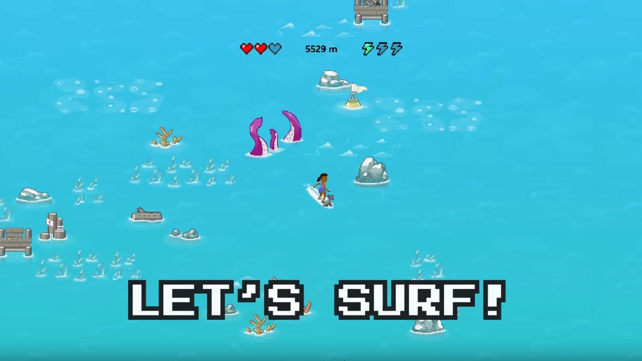 Let's Surf gameplay avoiding a kraken and collecting stars