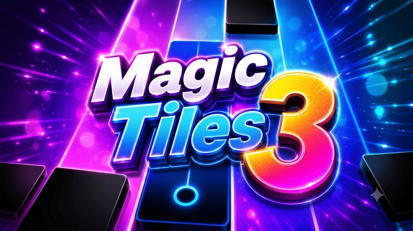 Magic Tiles 3 falling piano tiles on a neon background