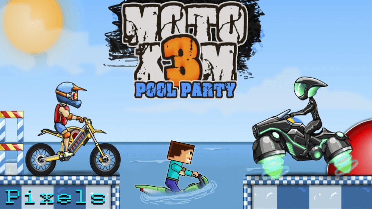 Moto X3M Pool Party rider flipping over a swimming pool