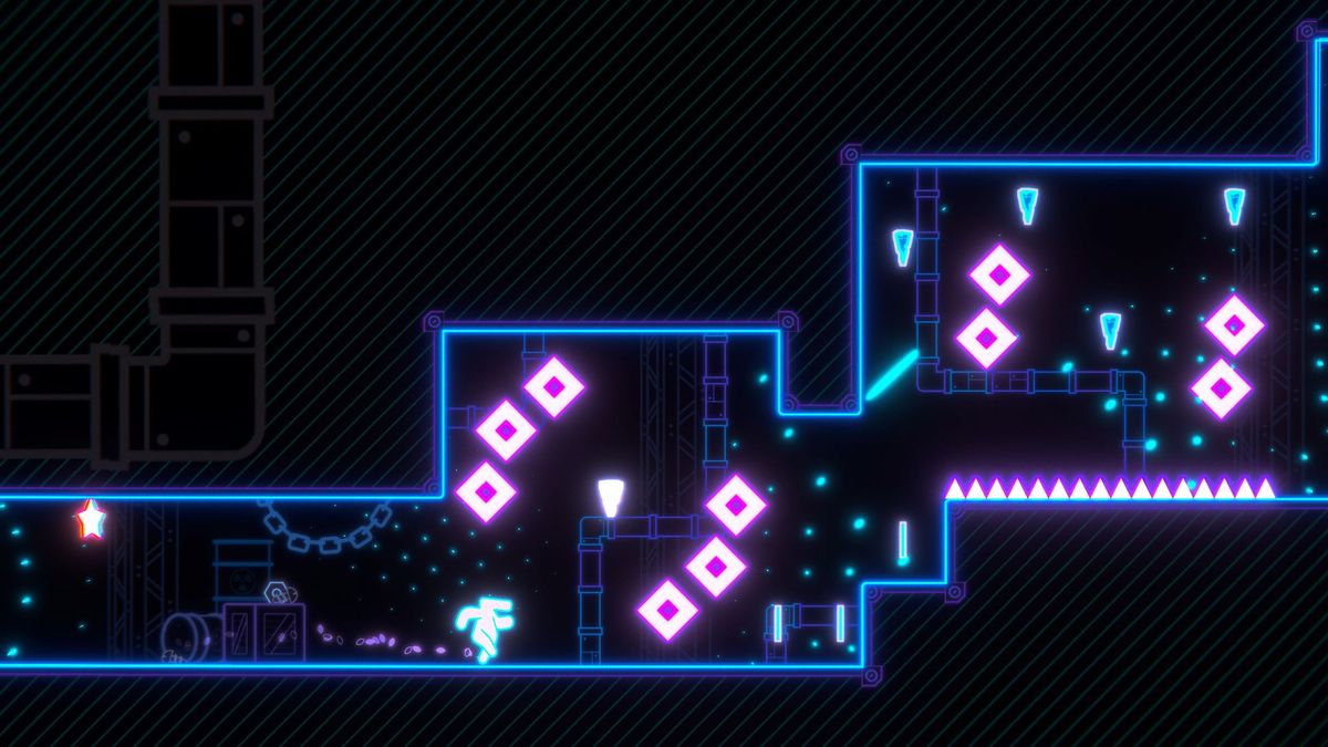 Rotating neon obstacles and a star placed behind them