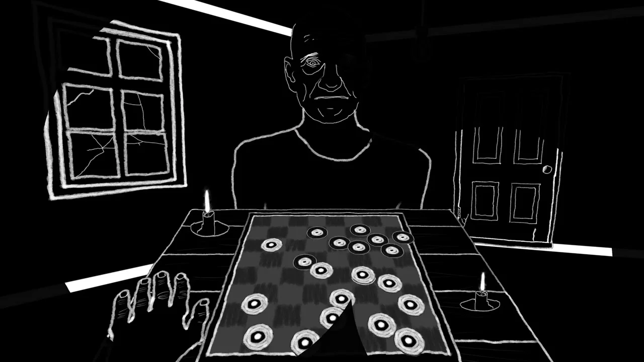 One Last Game checkers board and narrative atmosphere