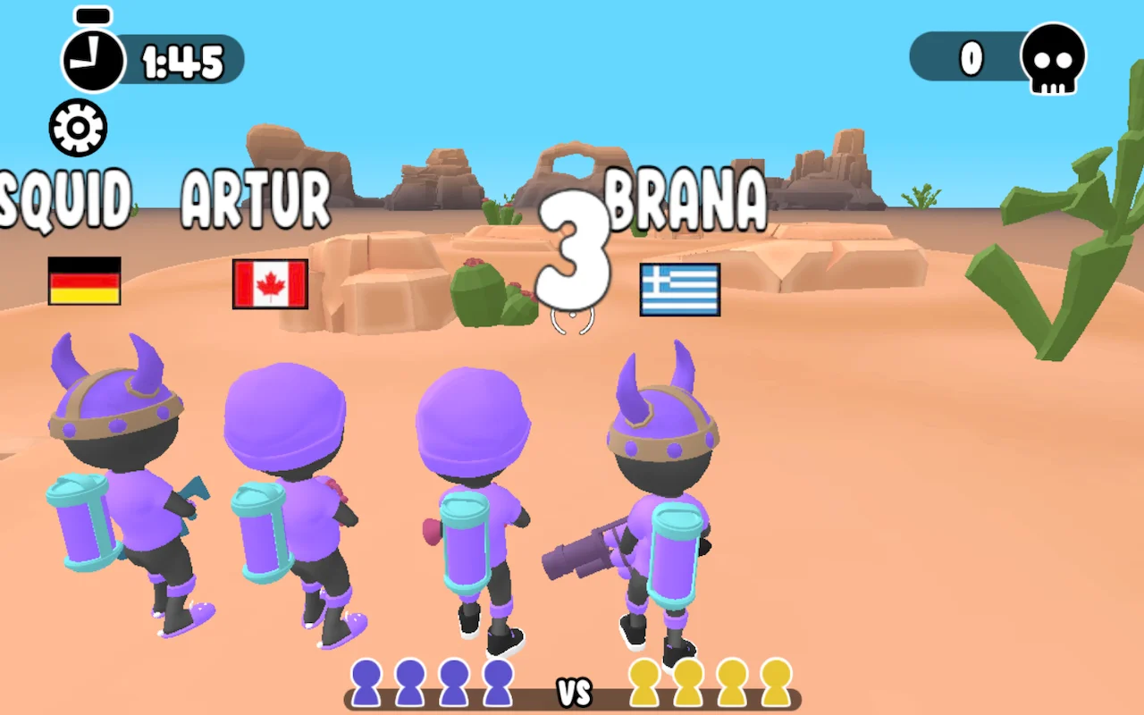 Paint Strike arena fight with multiple color-splashed lanes and active firefights