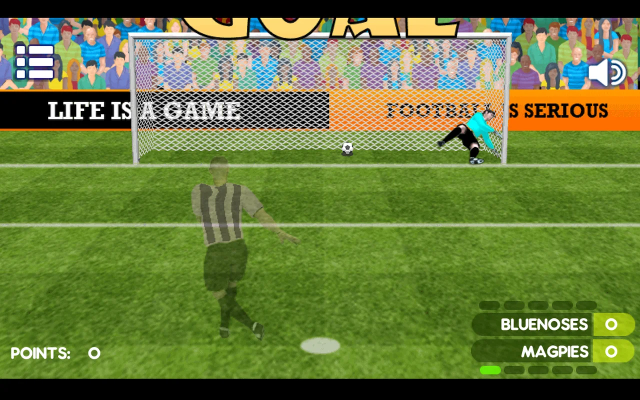 Penalty Shooters 2 goalkeeper diving to stop a decisive penalty kick