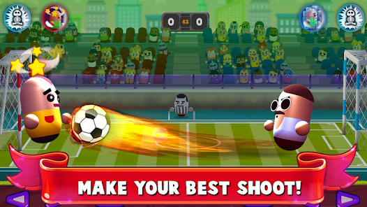 Pill Soccer gameplay with pill-shaped players chasing a soccer ball in a fast-paced arena