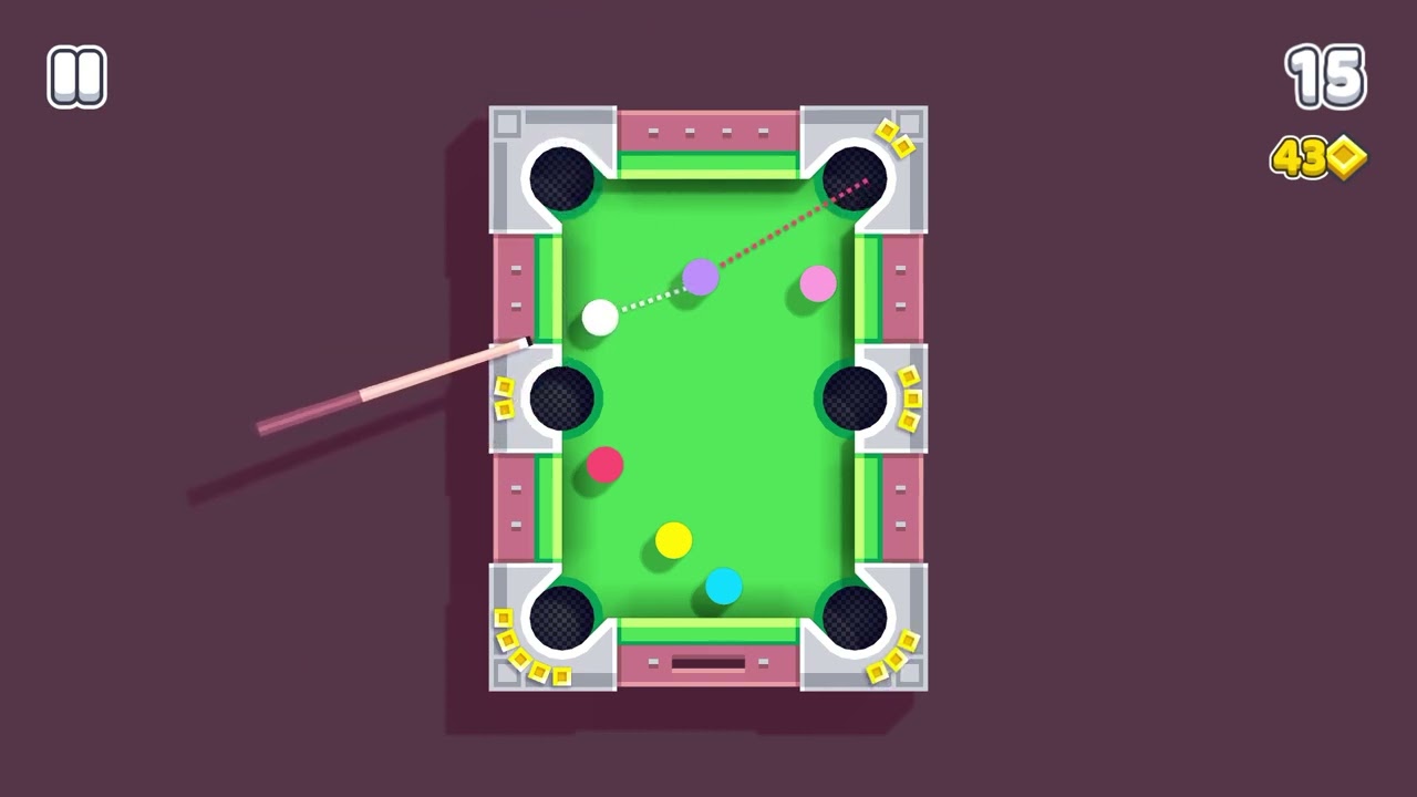 A multi-rail bank shot route on a Pool table