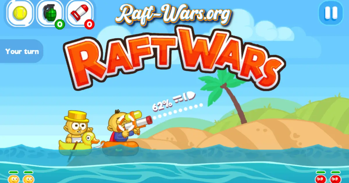 Raft Wars opening water battle with Simon aiming a projectile at enemy rafts