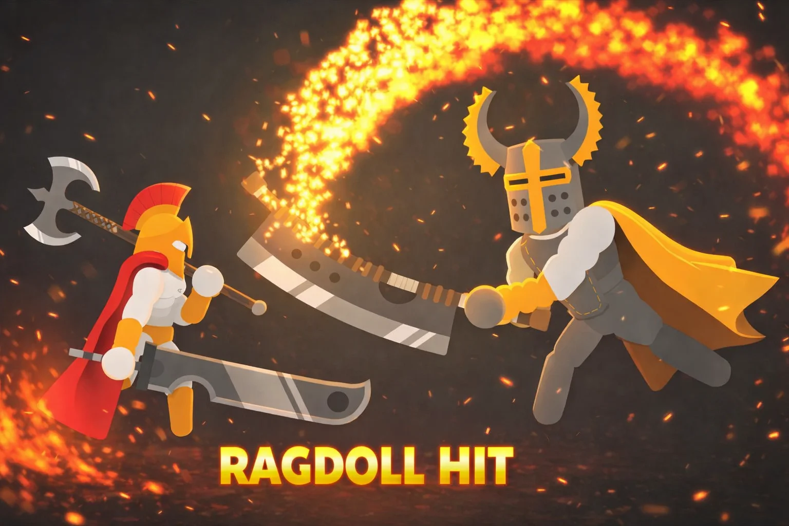 Ragdoll Hit character landing a strong physics-driven strike during a close-range duel