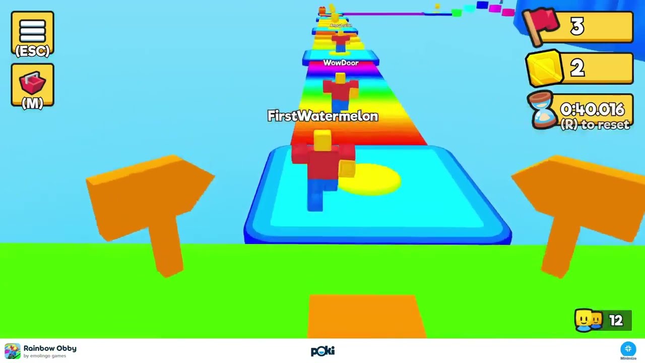 Rainbow Obby obstacle course with rainbow blocks and checkpoints