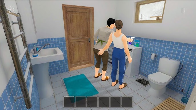 SchoolBoy Runaway stealth scene with the player avoiding parental patrols in a house corridor