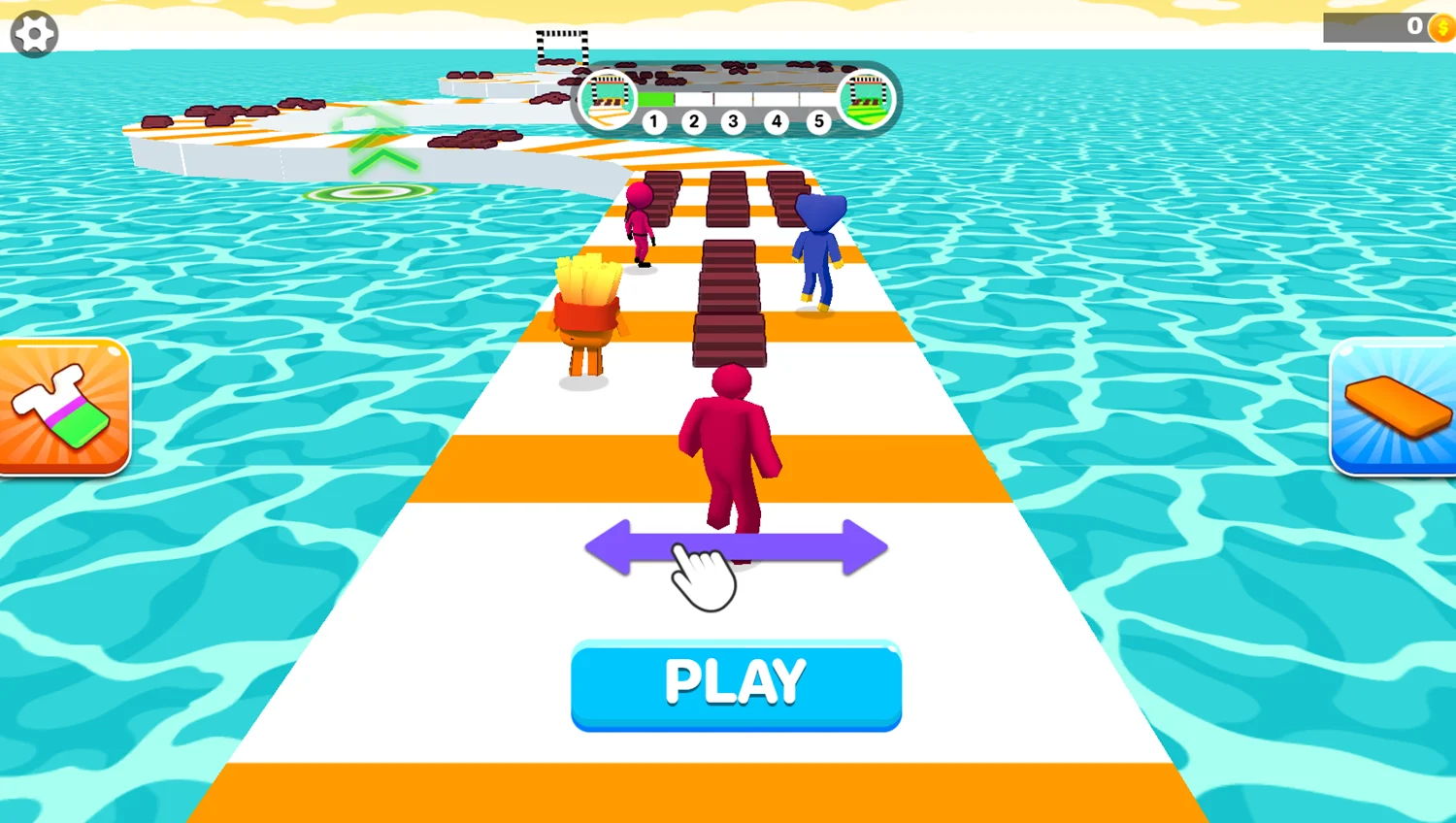 Shortcut Race player carrying a large plank stack while preparing a decisive final shortcut