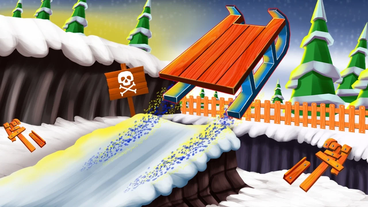 Snow Rider 3D sled run with controlled movement through a tight obstacle gap