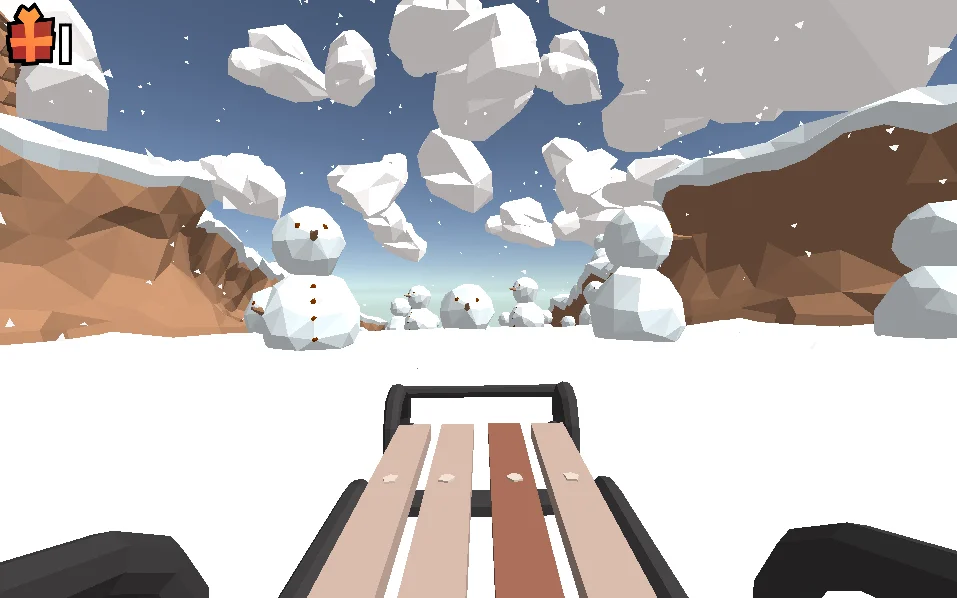 Snow Rider 3D downhill section with dense winter obstacles and narrow lanes