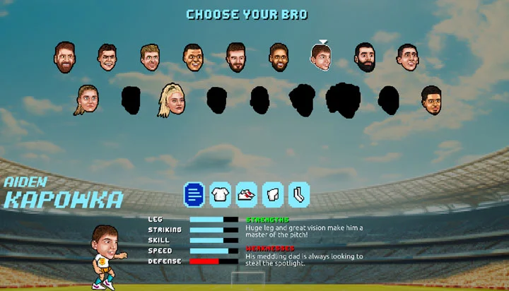 Soccer Bros 1v1 match with aggressive tackles and quick goal transitions