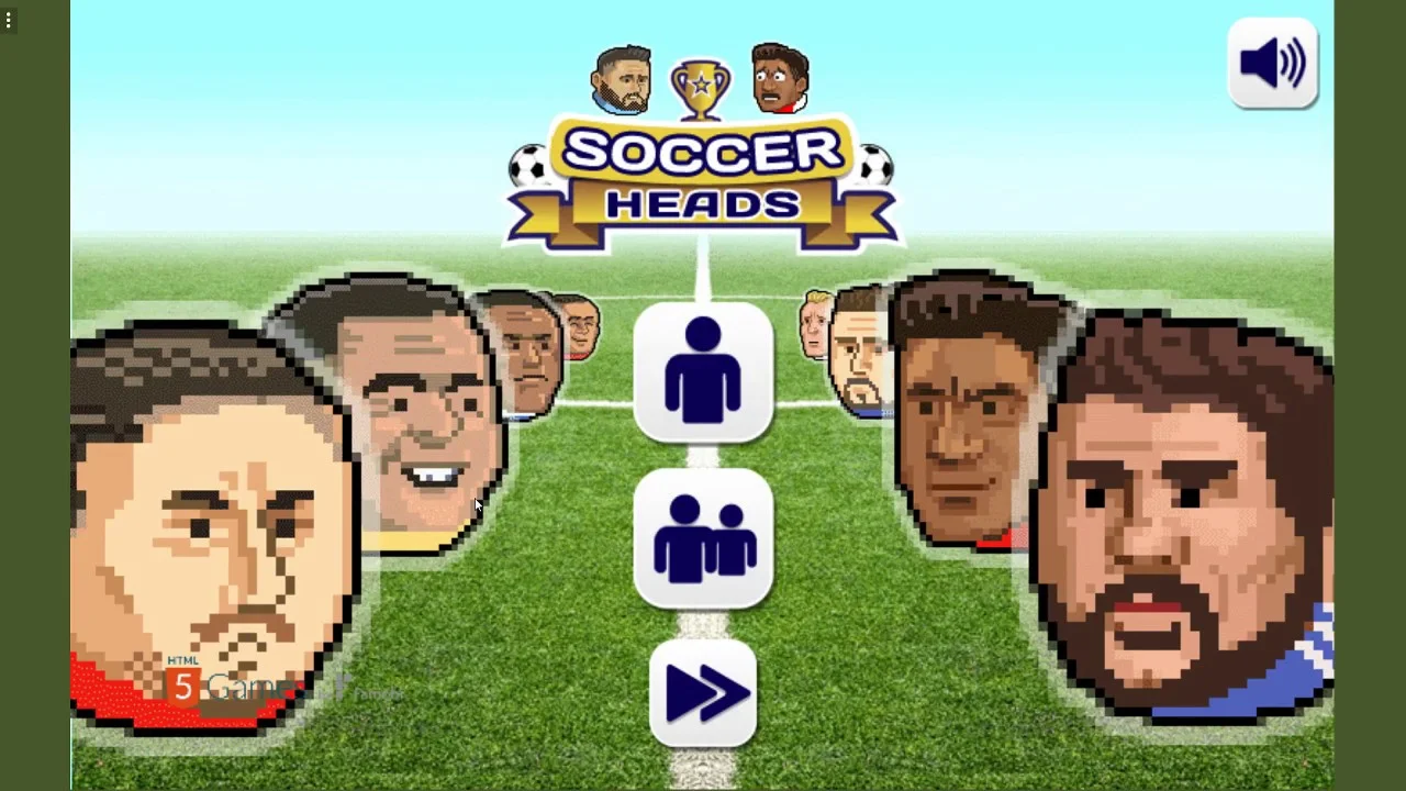 Soccer Heads aerial duel with both players contesting a high bounce near midfield