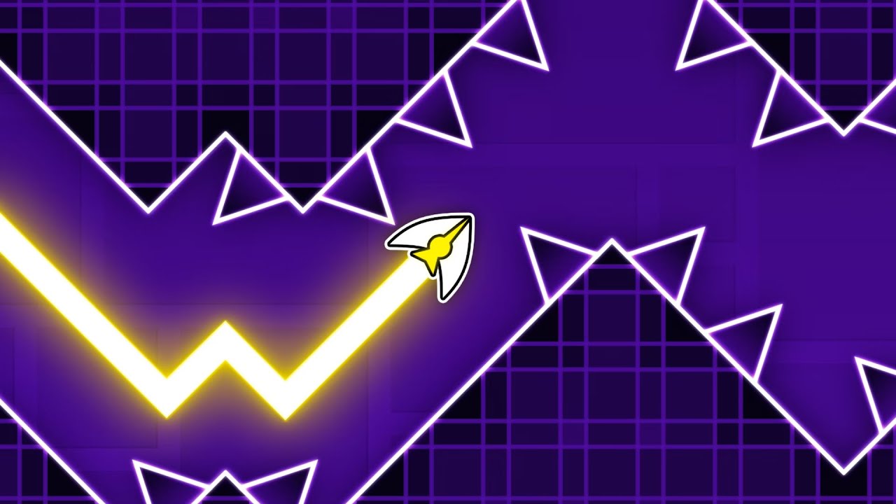 An arrow threading between walls and spikes in Space Waves