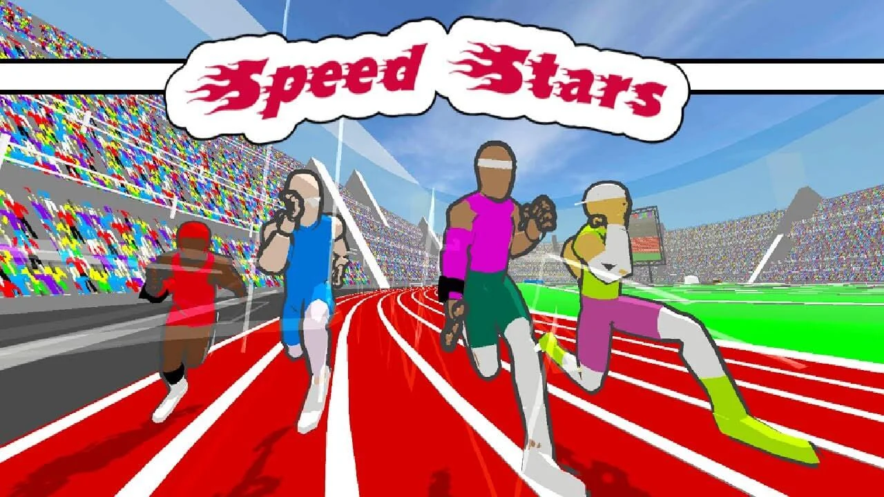 Speed Stars athlete in a close race emphasizing clean stride timing