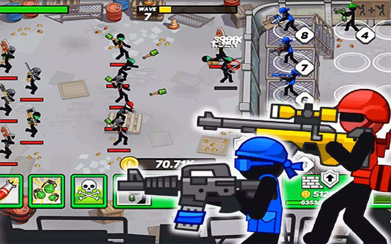 Stick Defenders board showing upgrade path and efficient merge strategy