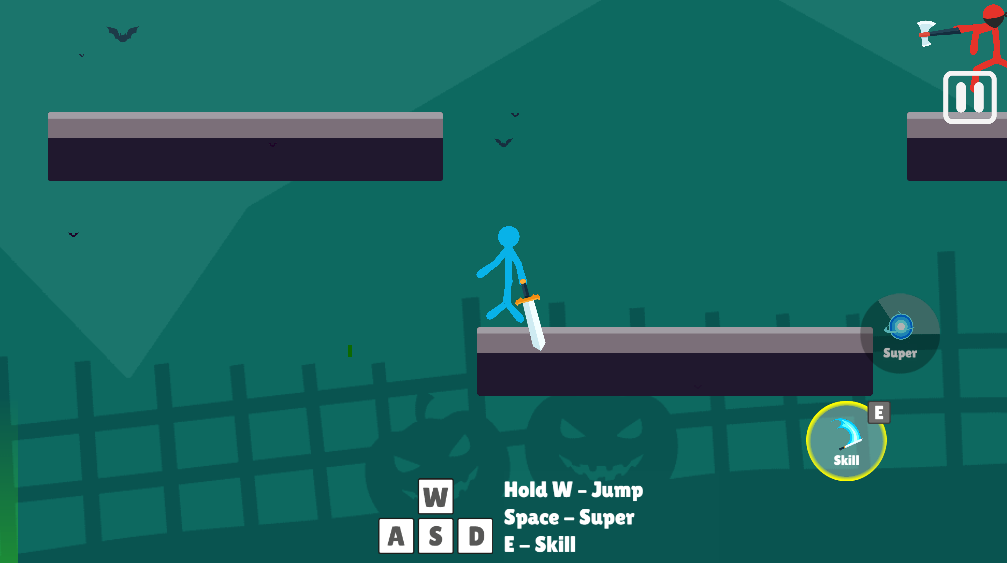 Stickman Battle two stickmen fighting with weapons in the arena