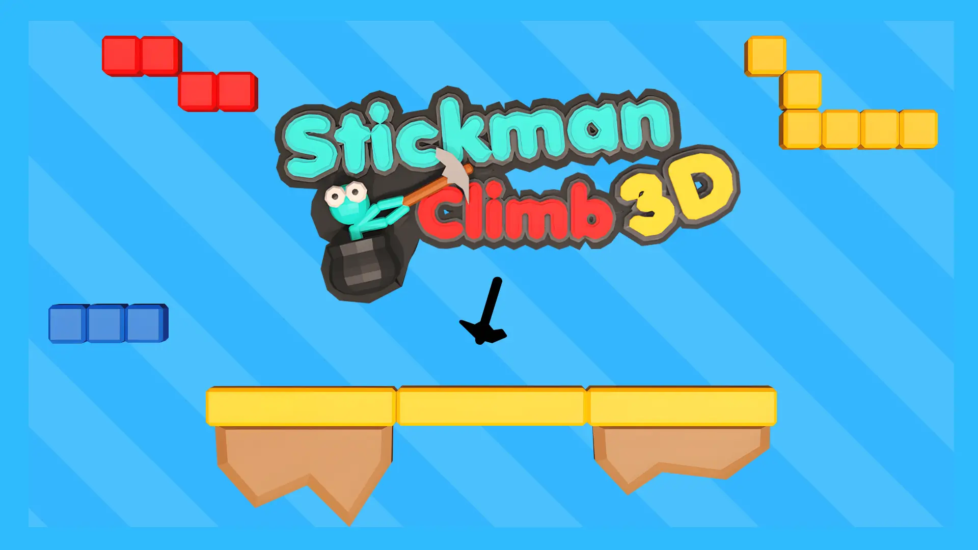 Stickman Climb 3D stickman hooking a pickaxe onto a 3D ledge