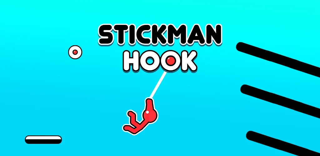 Stickman Hook character launching from a hook into a precise landing