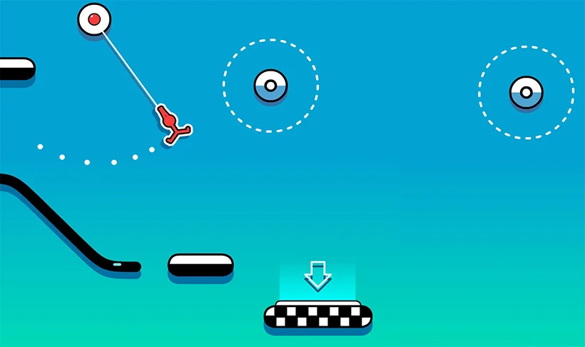 Stickman Hook swing chain through multiple hook points and obstacles