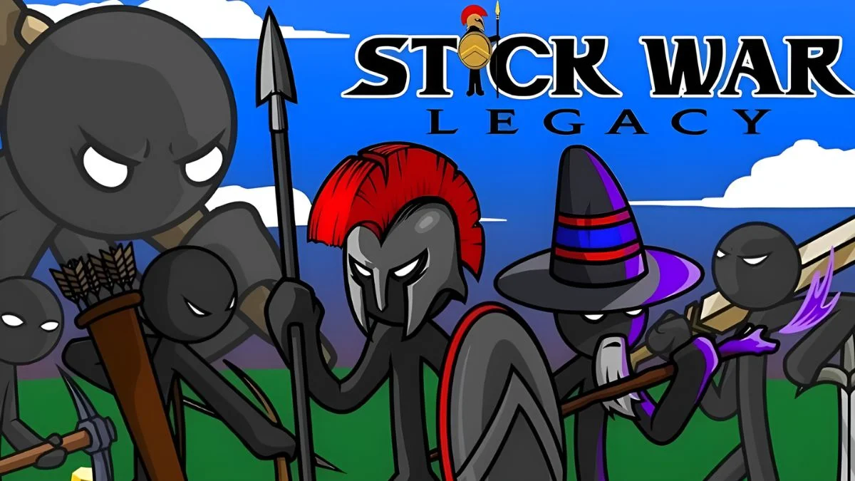 Stick War base management showing miners, unit training, and tactical deployment