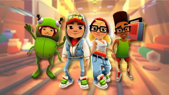 Subway Surfers high-speed lane switching through train and barrier obstacles