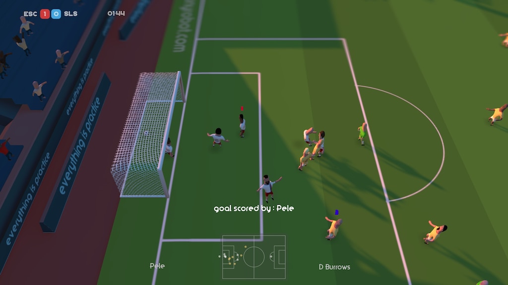 Super Liquid Soccer attack buildup with passing lanes and quick final-third movement