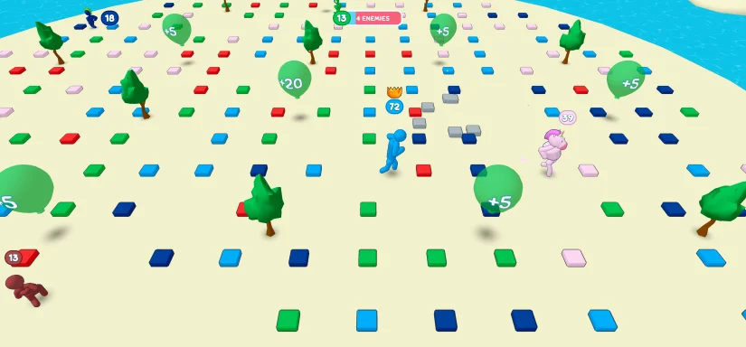 Tall.io arena run with efficient pickup routing and growth advantage