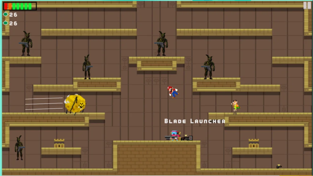 Temple of Boom arena firefight with weapon pickups and wave pressure