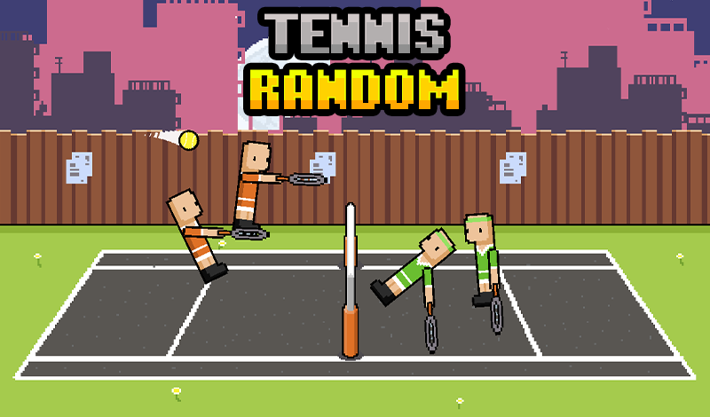 Tennis Random gameplay showing a jumping serve