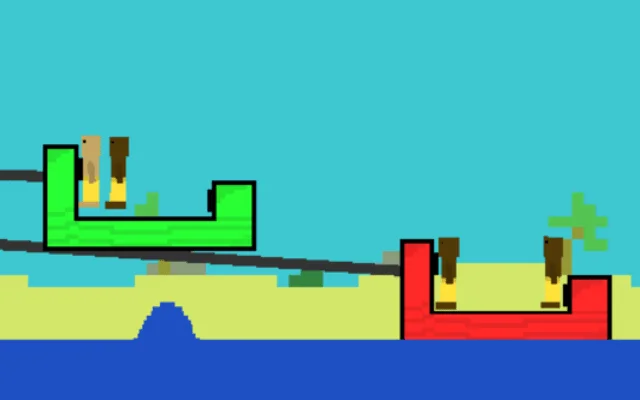 Tube Jumpers player holding stable position while rival loses balance