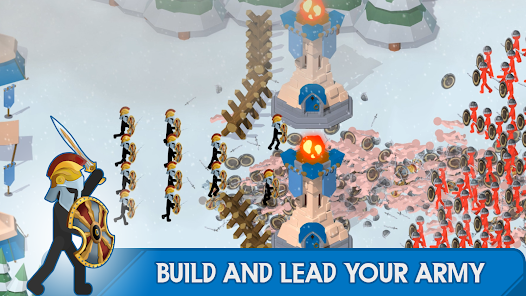 War of Sticks miners collecting gold next to defence towers