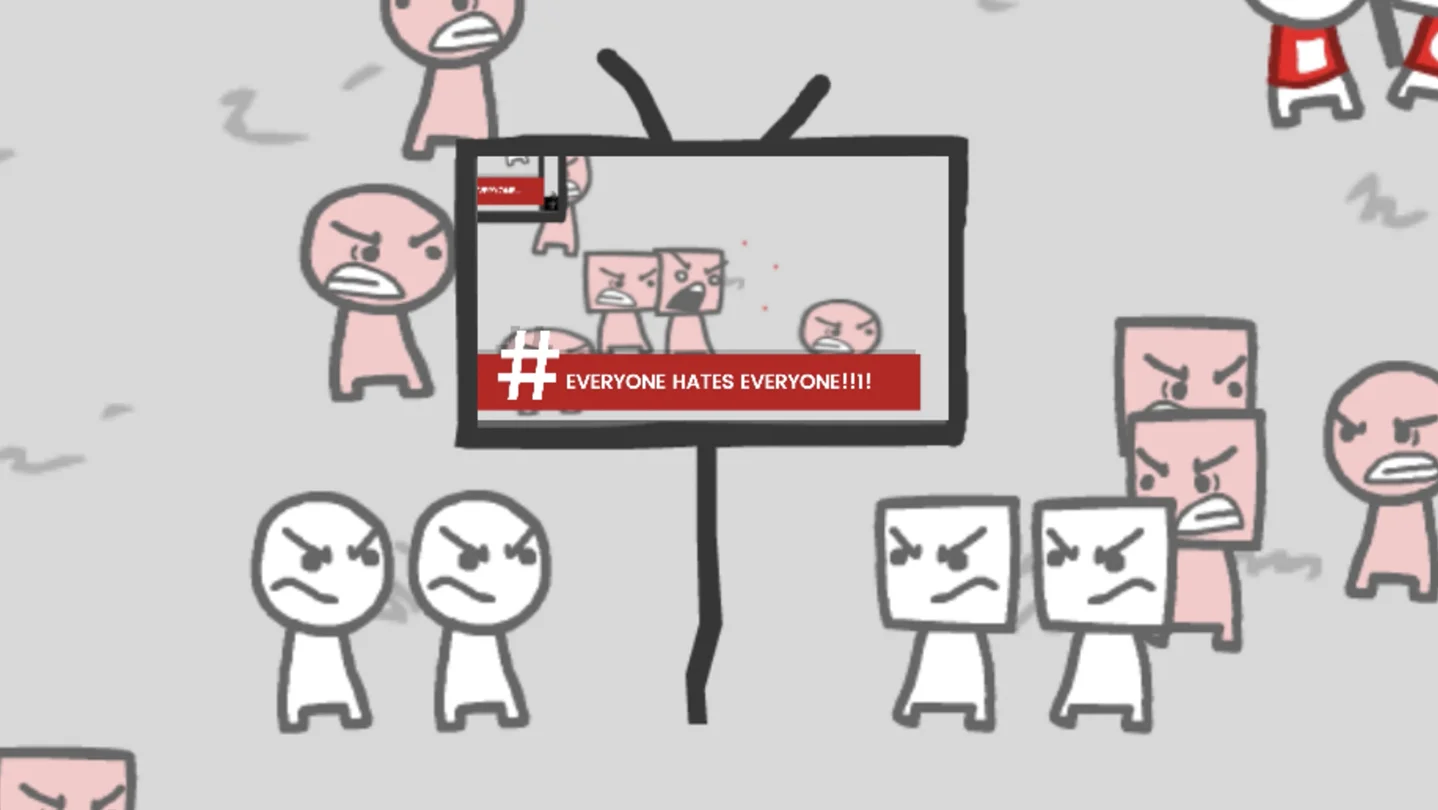 We Become What We Behold camera framing crowd moment that escalates into news cycle